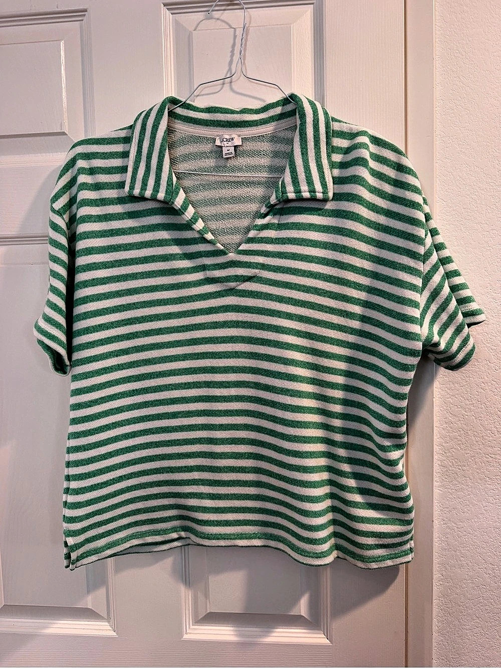J.Crew Striped Cotton Polo short sleeve in Green & White Size Medium